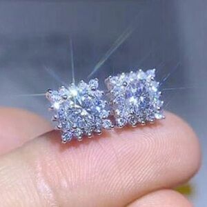 🌺Silver Filled .25TCW Brilliant Cut Cz Diamond Square Shaped StudEarrings